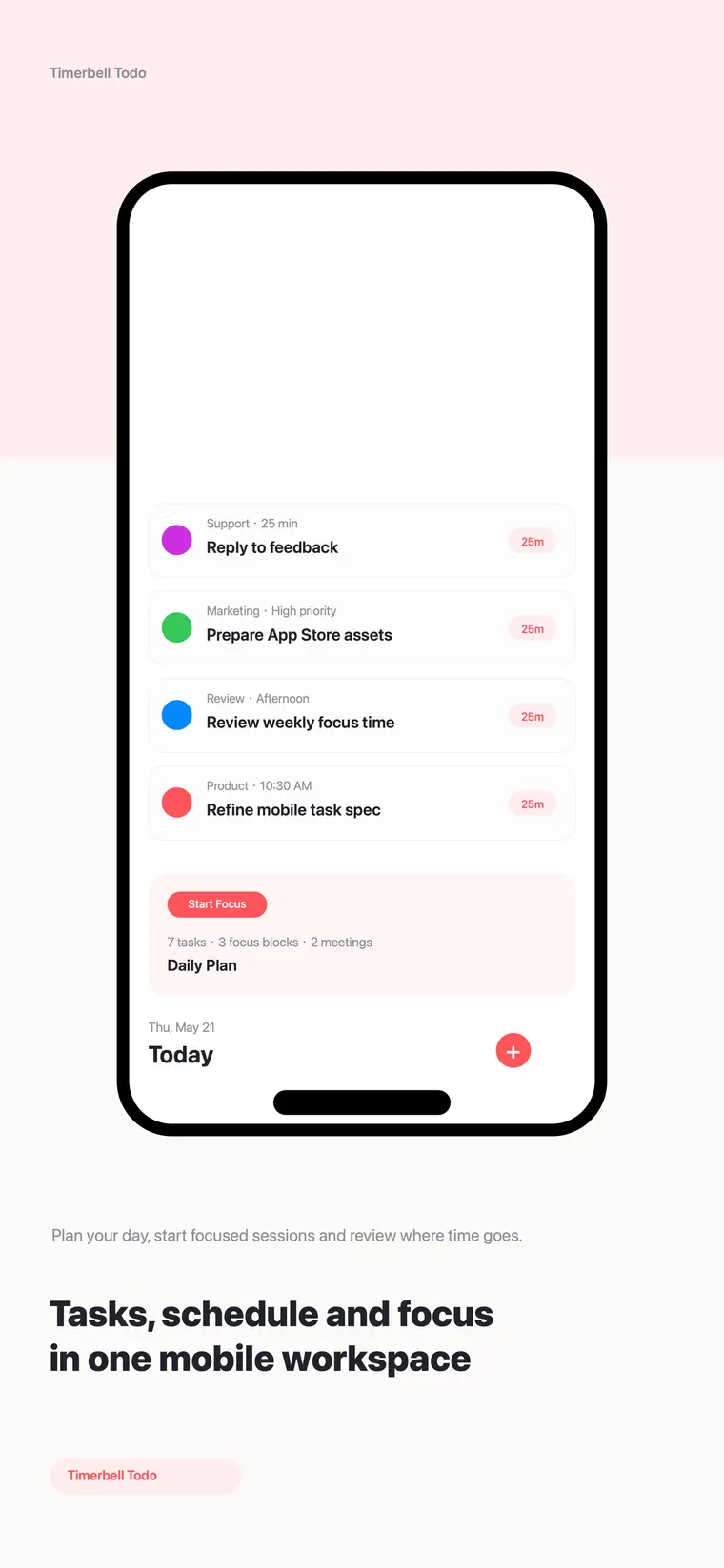 TimerBell Todo task planning workspace with schedule and priority views